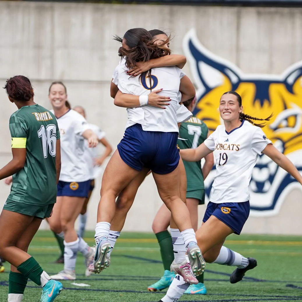 QU_WSOC's tweet photo. Maddie knew it crossed the line 🤷‍♀️

#BobcatNation x #MAACSoccer https://t.co/ybg51sZCcm