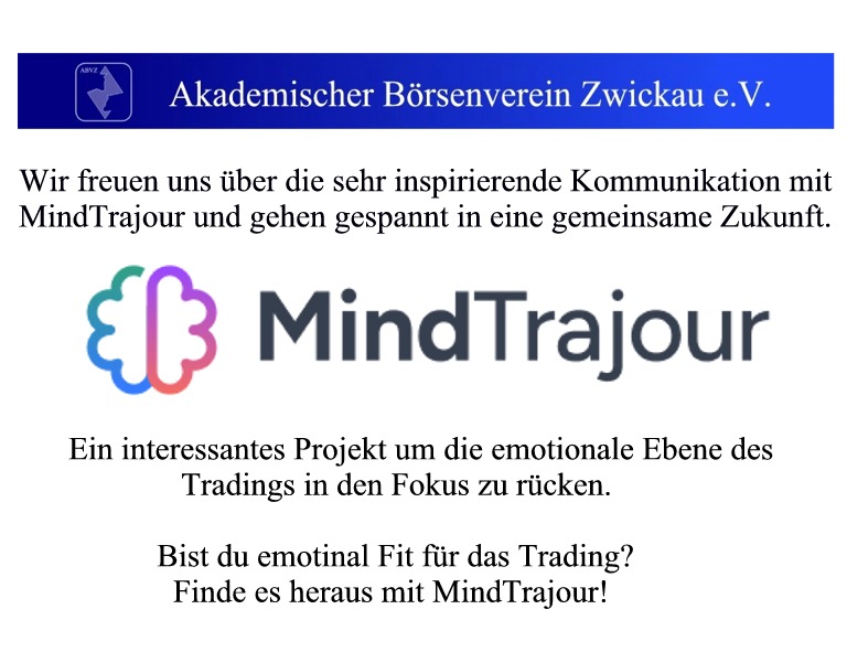 Official_ABVZ's tweet photo. Der Börsenverein Zwickau freut sich über eine Zusammenarbeit mit @mindtrajour. Nach erfolgreichem Vorgespräch sind wir sicher, dass dieses Projekt Zukunft hat. 
https://t.co/yr5nReyjv5
#börse #Aktien #tradingpsychology #Anlageerfolg https://t.co/DPLrziZW9U