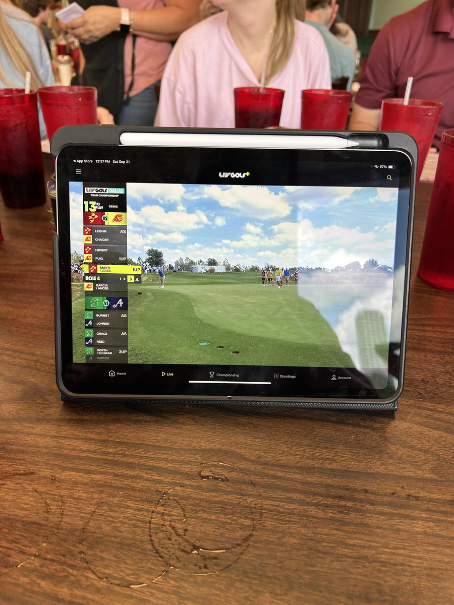 CollinsArnett's tweet photo. Normalize brining your iPad to breakfast to watch #LIVGolf #LIVDallas #LIVBroadcast @arlowhite @4AcesGC_ https://t.co/iwQ9kHU0bS
