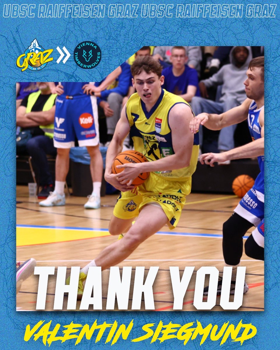 Von der eigenen Jugend über einen beeindruckenden 🏀-Weg bis zu den Profis heißt nah vielen Jahren das neue Kapitel für Valentin Siegmund ➡️ <a href="/DC_Timberwolves/">Vienna Timberwolves</a>. Wir danken für deine Leidenschaft und deinen Einsatz, Vali! Viel Erfolg für die Zukunft! 😇✨ #ubscgraz #togetherforGraz