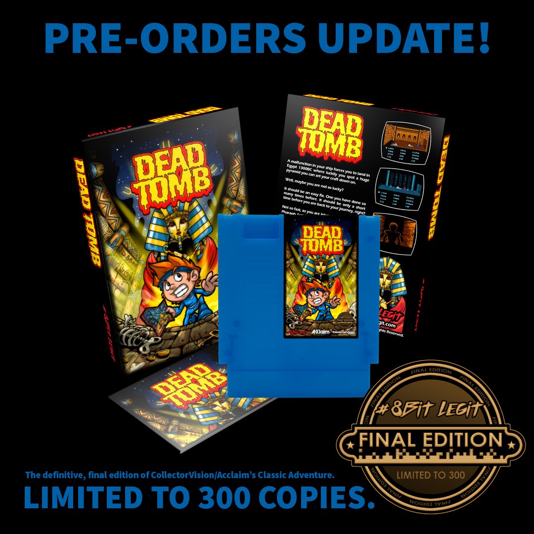 8-Bit Legit is proud to bring you Kudzu! (@weare8bitlegit) on Twitter photo The Dead Tomb physical NES Final Edition is coming along.
We are just waiting to receive boards so we can start assembling and shipping this masterpiece from <a href="/CollectorVision/">CollectorVision Games</a>.
We are expecting to receive the boards in October and doing our best to get this in your hands! Thanks The Dead Tomb physical NES Final Edition is coming along.
We are just waiting to receive boards so we can start assembling and shipping this masterpiece from <a href="/CollectorVision/">CollectorVision Games</a>.
We are expecting to receive the boards in October and doing our best to get this in your hands! Thanks