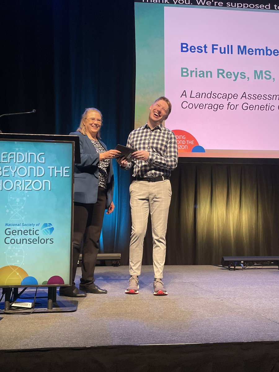 GeneticCouns's tweet image. Congratulations 🎉 to Best Full Member Abstract award 🏆 winner Brian Reys, MS, CGC! We’re honored to hear from you and the GC Medicaid Recognition Team on your critical work and insights into Medicaid Coverage for #GeneticCounseling. #GeneChat #NSGC24