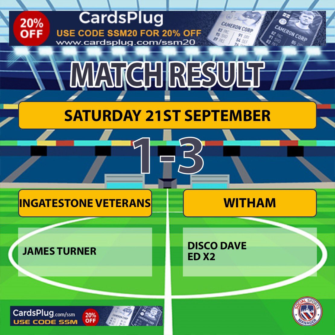 Congratulations 👏🏻 <a href="/TownVets1st/">Witham Town Vets 1st team</a> no excuses from our end apart from the bobbly pitch, wind, sun in the goalkeepers eyes… looking forward to putting it right in the return fixture <a href="/EssexVetsLeague/">Essex Vets League</a>