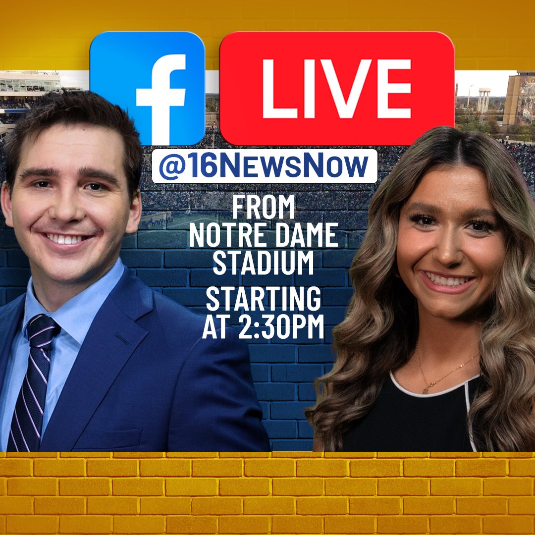 COMING UP AT 2:30

Join <a href="/sahoov1214/">Sabrina Hoover</a> and I as we go LIVE from the field to preview #NotreDame’s matchup against Miami (OH)

Check it out on the <a href="/16NewsNow/">WNDU</a> Facebook page!
