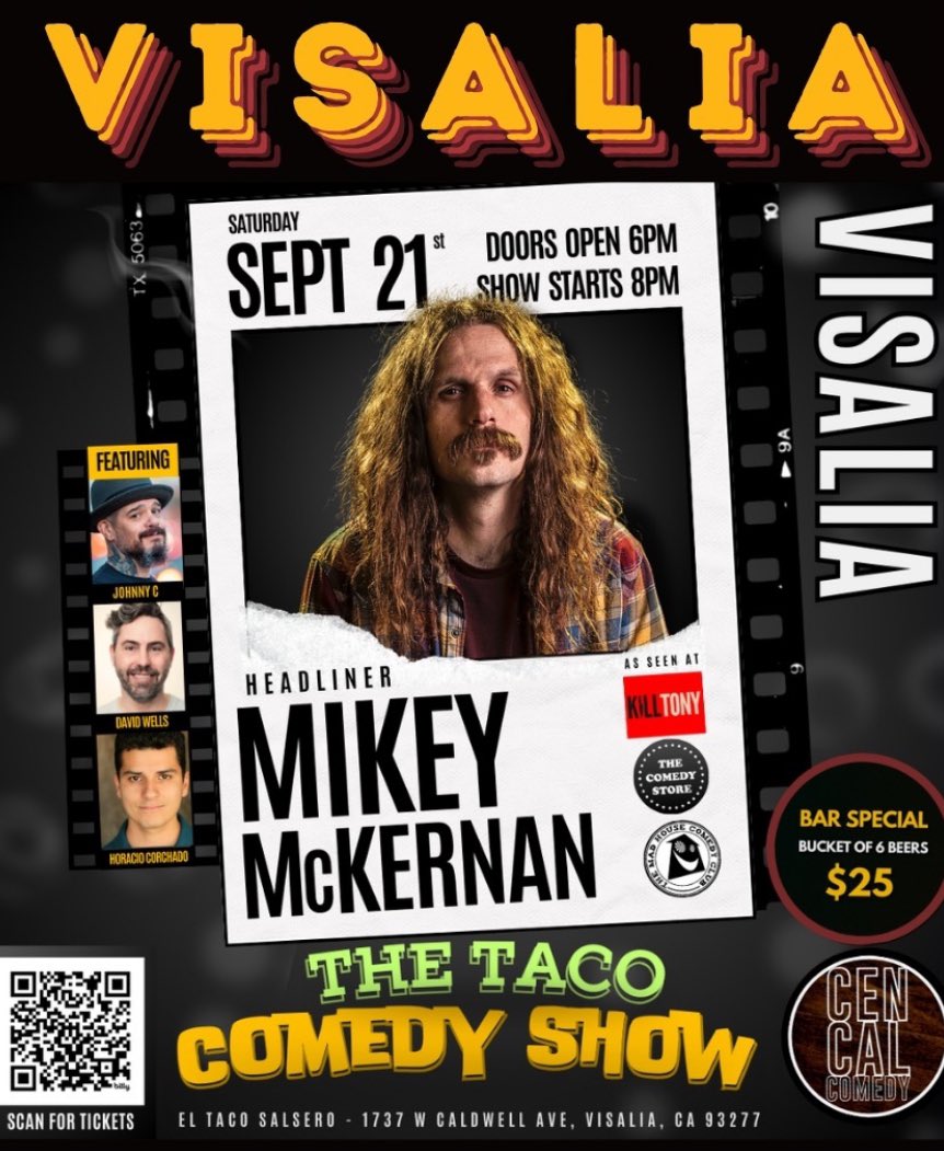 Tonight! Saturday! Visalia,CA! Headlining! El Taco Salsero! 8pm! 
.
.
.
#visalia #standupcomedy #comedyshow #mikeymckernan