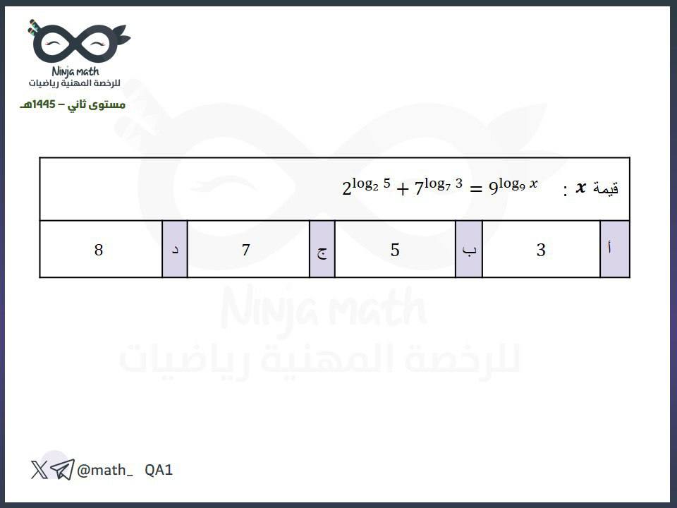 math_QA1's tweet photo. #سباق_الرياضيات 
#رياضيات 
#الرخصة_المهنية_رياضيات 
#الرخصة_المهنية 
#تحصيلي2023 
#Maths 
#نينجا_ماث🥷🏻✨ 

- قناة التيليجرام :
 
https://t.co/fsZUmAPLxT

اللهم صلِ وسلم على نبينا محمد 🤍🌱. https://t.co/PSke2vWoln