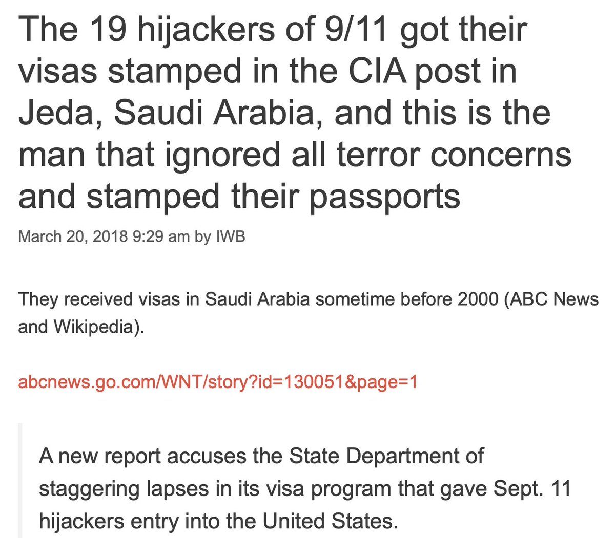 <a href="/CyrusShares/">Cyrus S</a> <a href="/SaeedDarwin/">🦁Saeed Darwin🤴</a> <a href="/amper0003/">Alex N</a> investmentwatchblog.com/the-19-hijacke…
John Brennan
The 19 hijackers of 9/11 got their visas stamped in the CIA post in Jeda, Saudi Arabia, and this is the man that ignored all terror concerns and stamped their passports
