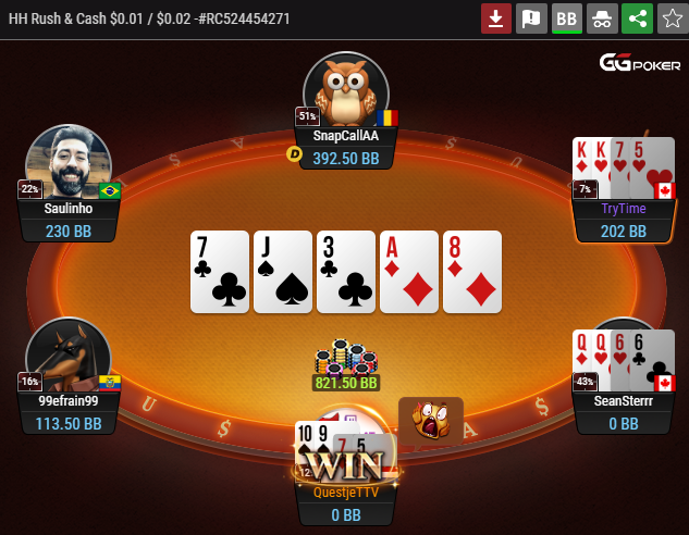 Questje_'s tweet photo. Rush & Cash Friday @GGPoker is always a fun grind, but hitting that river to scoop an 821 BB pot vs a fellow streamer is always extra fun ;)
Sorry @TryTimePoker 🤣
#Poker #GGPoker #PLO #RushCash #CashDrops https://t.co/6I3KyJoslH