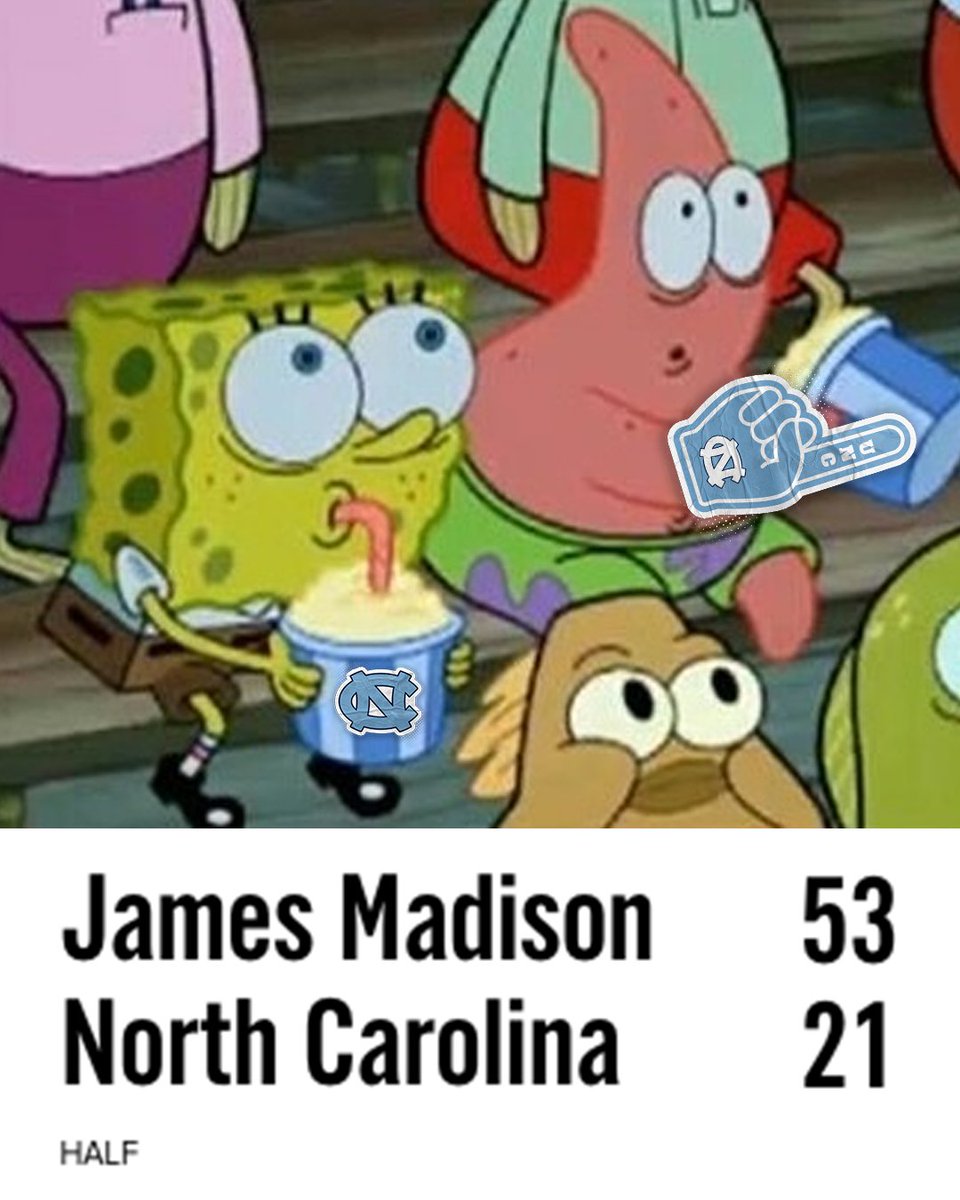 CFBONFOX's tweet photo. JMU put up 53 on North Carolina in the first half at Chapel Hill 😳👀 https://t.co/zSgUCymLim