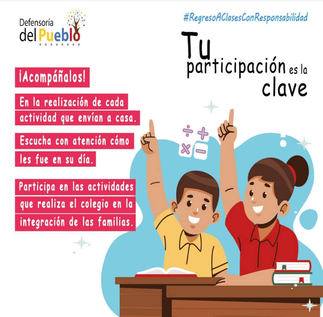 #CampañaRegresoAclases Con Responsabilidad, en este nuevo periodo escolar 2024-2025 la @DefensoriaVnzla te recuerda como madre, padre o responsable que tú participación es clave para un mejor desempeño en la educación de tus hijos e hijas