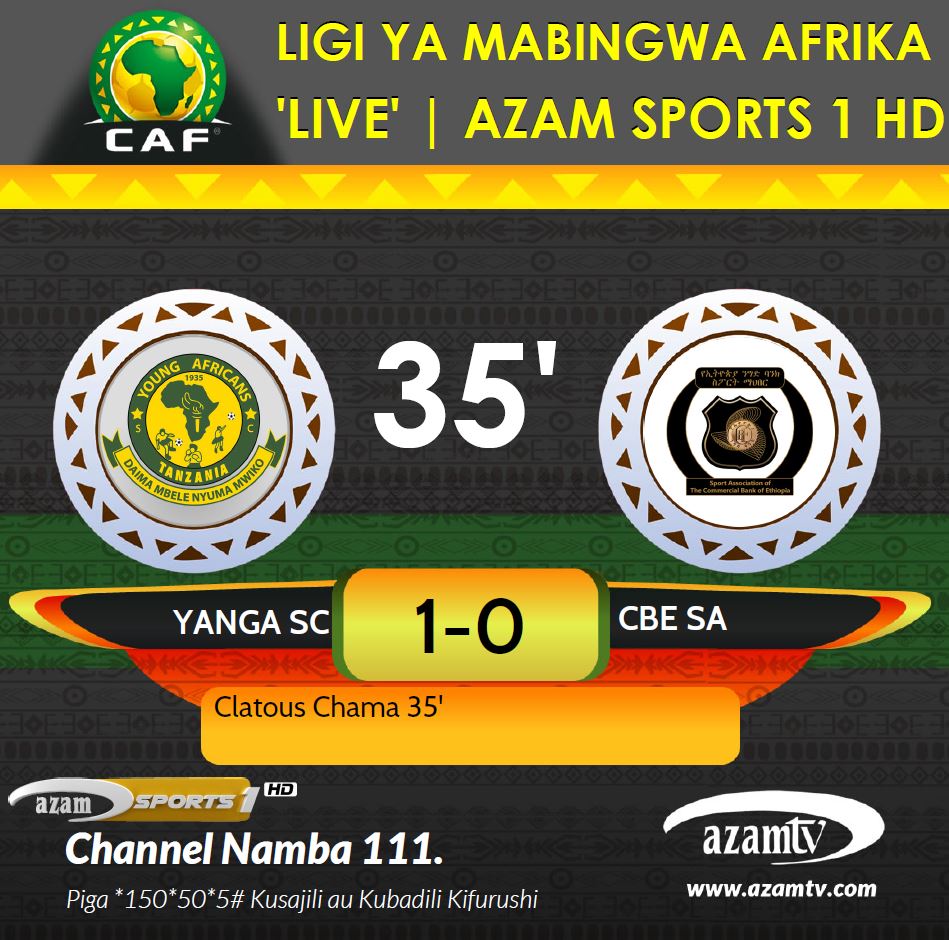azamtvtz's tweet photo. #CAFCL Gooooool…..!!! Mwamba wa Lusaka dakika ya 35.
Yanga SC 1-0 CBE SA (Agg: 2-0)
LIVE #AzamSports1HD
#CAFCL #CAFChampionsLeague #LigiYaMabingwaAfrika #YangaSC #CBESA #YangaCBE https://t.co/y0AcRaF1NU