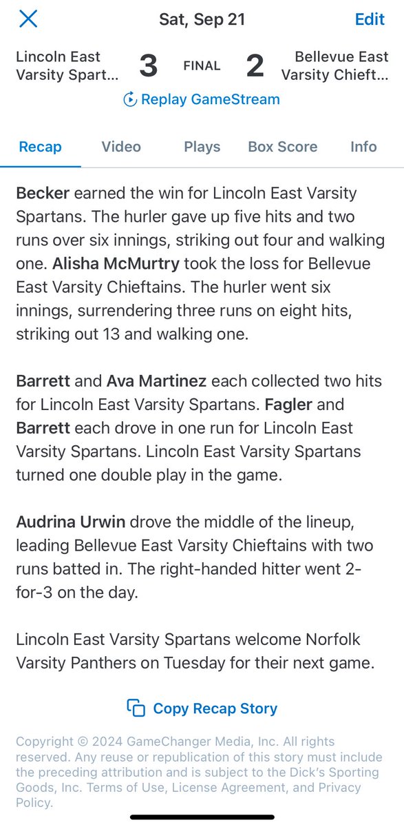 East Varsity Spartans Win! 3-2 over Bell East! Great work ladies!