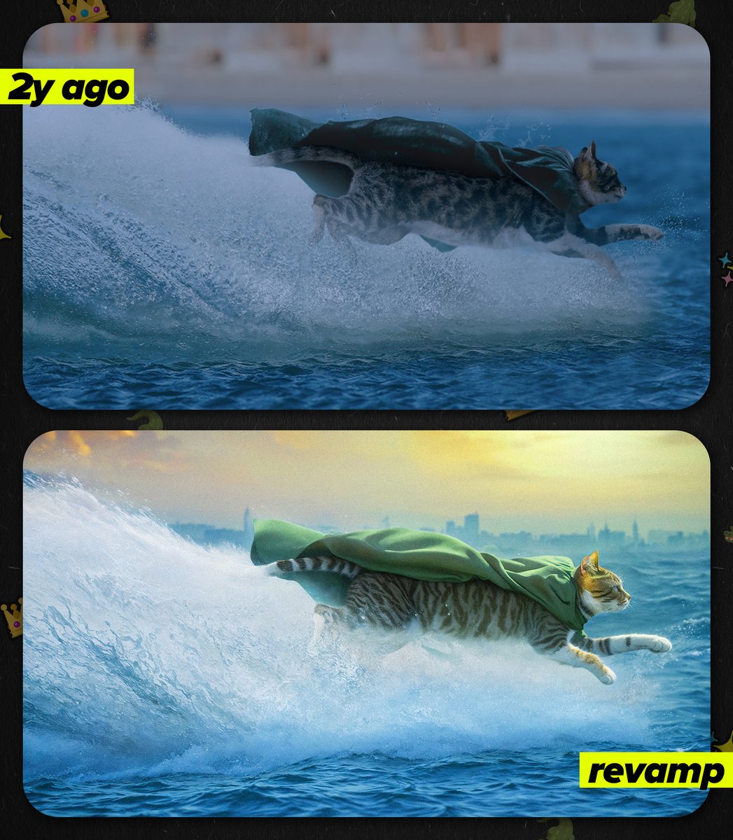 2 years ago I had a commission

The client wanted to have artwork with his cat

I struggled to match the colors

So I applied a night filter to hide it

Guy was happe and paid me $15

Yesterday, I found this PSD and decided to revamp it

Should send it to him? What do you think?