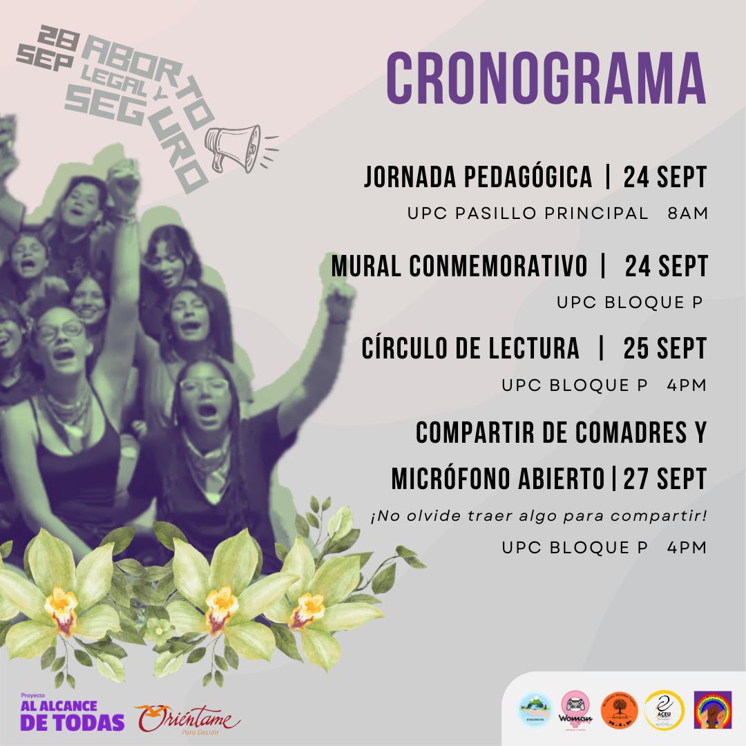 ACEU_Valledupar's tweet photo. 📌SE ACERCA EL #28sep AQUÍ TE MOSTRAMOS LA AGENDA EN LA UNIVERSIDAD POPULAR DEL CESAR PARA LA CONMEMORACIÓN DEL DÍA DE LA ACCIÓN GLOBAL POR EL ABORTO LEGAL Y SEGURO! 💚💜❤️‍🔥
#28sep #legalyseguro https://t.co/aUztrQgshm