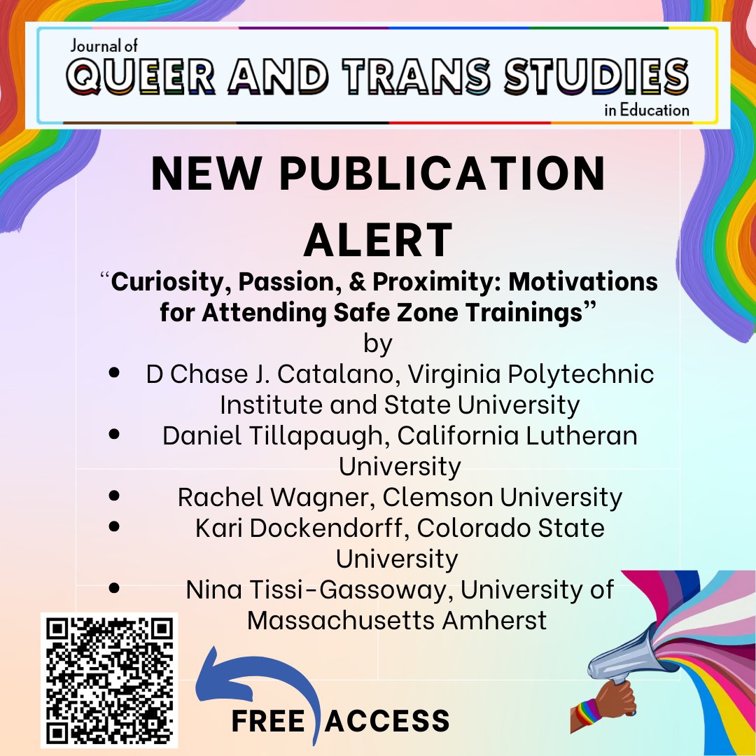 Journal of Queer and Trans Studies in Education (@jqtsie) on Twitter photo New article in <a href="/jqtsie/">Journal of Queer and Trans Studies in Education</a>! Access "Curiosity, Passion, & Proximity: Motivations for Attending Safe Zone Trainings" for FREE here: scholarscompass.vcu.edu/jqtsie/vol1/is…
@drkaridock <a href="/KamdenStrunk/">Kamden Strunk</a> <a href="/ant_duran/">Antonio Duran, PhD</a> @stepshel78 New article in <a href="/jqtsie/">Journal of Queer and Trans Studies in Education</a>! Access "Curiosity, Passion, & Proximity: Motivations for Attending Safe Zone Trainings" for FREE here: scholarscompass.vcu.edu/jqtsie/vol1/is…
@drkaridock <a href="/KamdenStrunk/">Kamden Strunk</a> <a href="/ant_duran/">Antonio Duran, PhD</a> @stepshel78