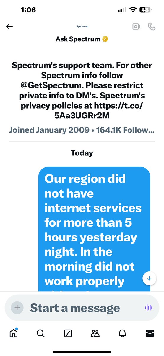 itexaseducator's tweet photo. @Ask_Spectrum @GetSpectrum when I sent a DM and did not go through. It got restricted. #BadService https://t.co/tKZBifit3X