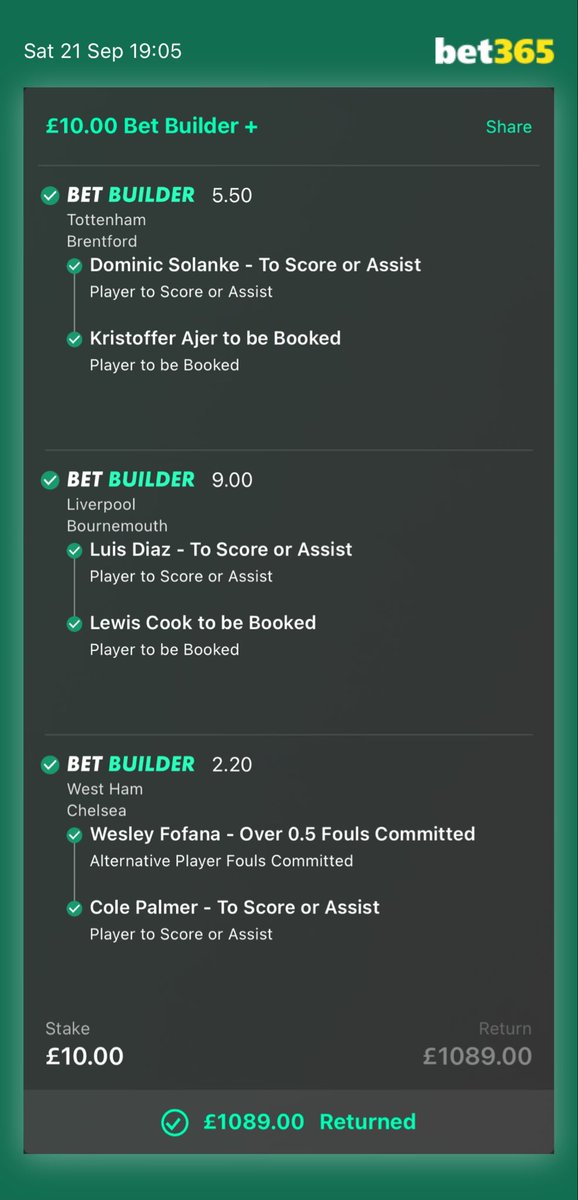 CK_Tipster's tweet image. HUGE PREMIER LEAGUE WIN ✅🤯

OUR TELEGRAM STAYS UNDEFEATED!!!

£10 &amp;lt; £1089 in one bet! 

The Premier League has been good to us this season so make sure to join our telegram for more tips like this!

#PremierLeague #bet #bet365 #gamblingtwitter #football #footballbetting