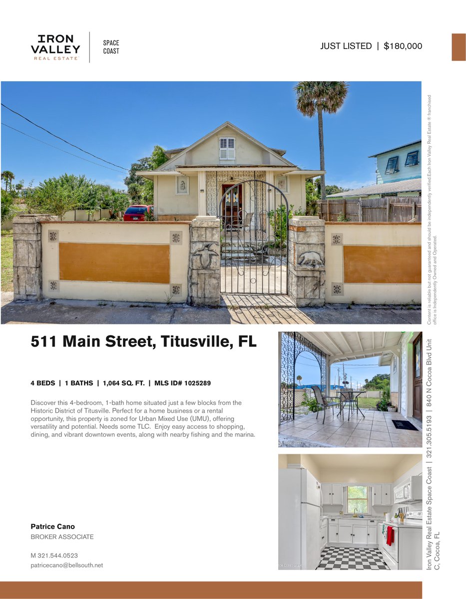 pcano5's tweet image. Just listed this great home zoned mixed use in Titusville.  Great investment property.  Call me for details!