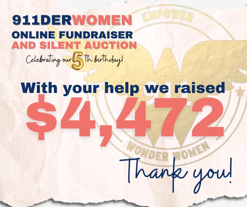 911derwomen's tweet image. It’s been a busy week at 911der Women HQ tallying up the final amount, and we are proud to announce that we raised an incredible $4,472 through our fundraiser! 

We couldn’t have done it without each of you! Thank you!

 #Grateful #911derWomen #SupportFirstResponders #ThankYou