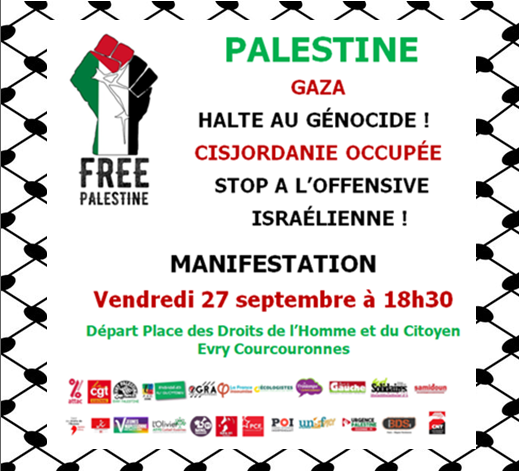 Solidaires_91's tweet photo. On continue à soutenir la Palestine . Vendredi 27 septembre à Evry :
➡️un rassemblement devant la #BNPParisbas, une banque complice du génocide et de la colonisation, à l'appel de BDS, ATTAC et l'AFPS, de 17H à 18H.
➡️ on enchaine avec une manifestation unitaire dès 18H30. https://t.co/YnZbztPkq0