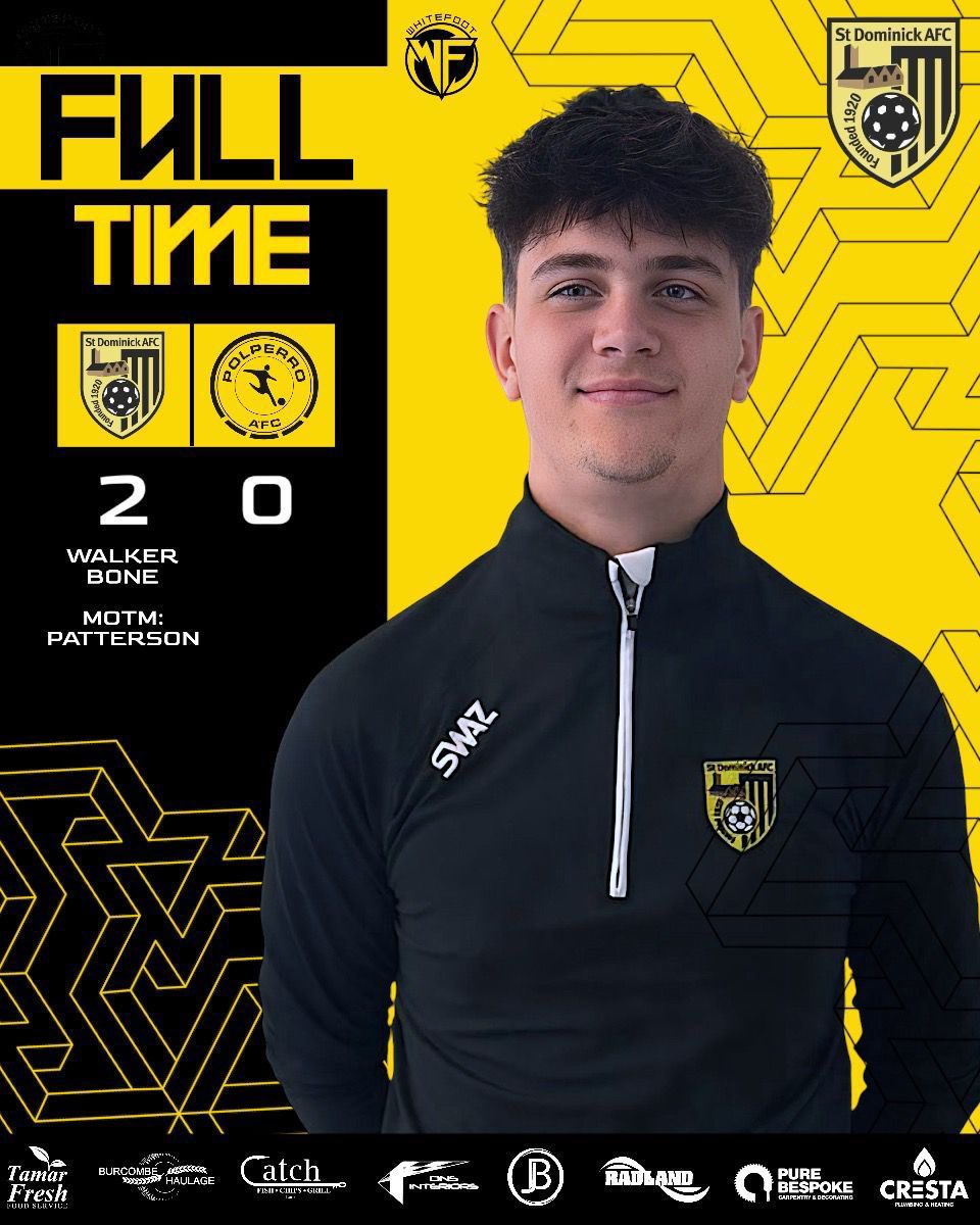 St Dominic FC (@fc_dominic) on Twitter photo Doms 2 <a href="/PolperroAFC/">Polperro AFC</a> 0
A close game, but back to back wins move us up to 3rd in the league table.
⚽️ Dylan Walker
⚽️ Connor Bone
MOTM <a href="/adam_patts3/">Adam Patterson</a>
#utd 💛🖤 Doms 2 <a href="/PolperroAFC/">Polperro AFC</a> 0
A close game, but back to back wins move us up to 3rd in the league table.
⚽️ Dylan Walker
⚽️ Connor Bone
MOTM <a href="/adam_patts3/">Adam Patterson</a>
#utd 💛🖤