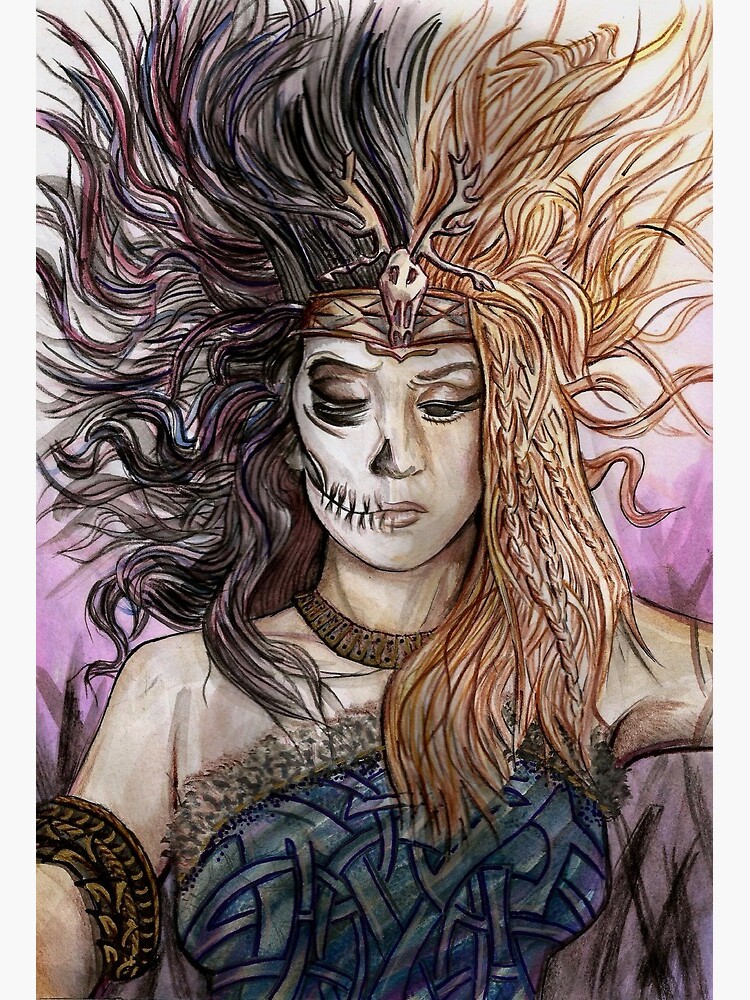 For3v3rKendrix's tweet image. Beyond the iron river’s stream,
Hel awaits in twilight’s gleam.
Half her face is pale as night,
The other lost to endless blight.

Her halls are still, no voice to wake,
The shadows stir, the dead they take.
In her arms, all answers rest,
In silence we are judged and blessed.