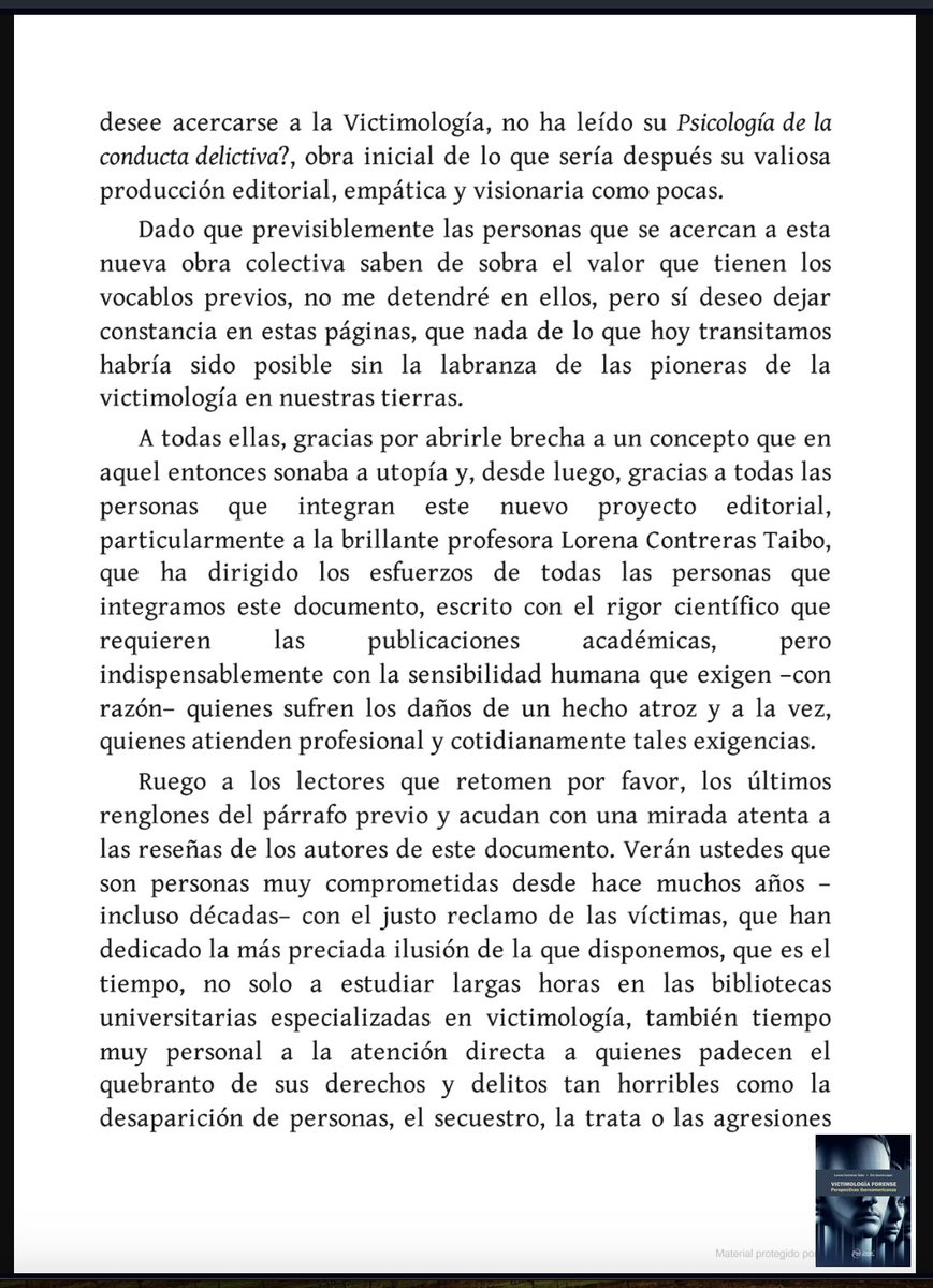 ericgarcialopez's tweet image. Victimología forense es una obra de nuestras nuevas obras colectivas:

books.google.es/books/about/Vi…

Invito atentamente a conocer a las personas que integran este trabajo.

Es un gran honor dirigir esta obra junto a @ContrerasTaibo.

¡Mil gracias a @manualmodernoco/@EdManualModerno!