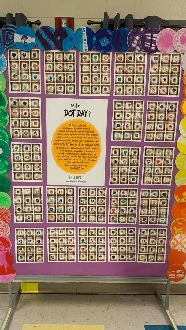 Reflecting on our Miniature Dot Gallery Display, I just love how collaborative, colorful, original and creative these turned out. I especially love how amazing it is that you can’t tell kindergarten dots from fifth grade dots. They’re all beautiful. Thanks again for the frames …