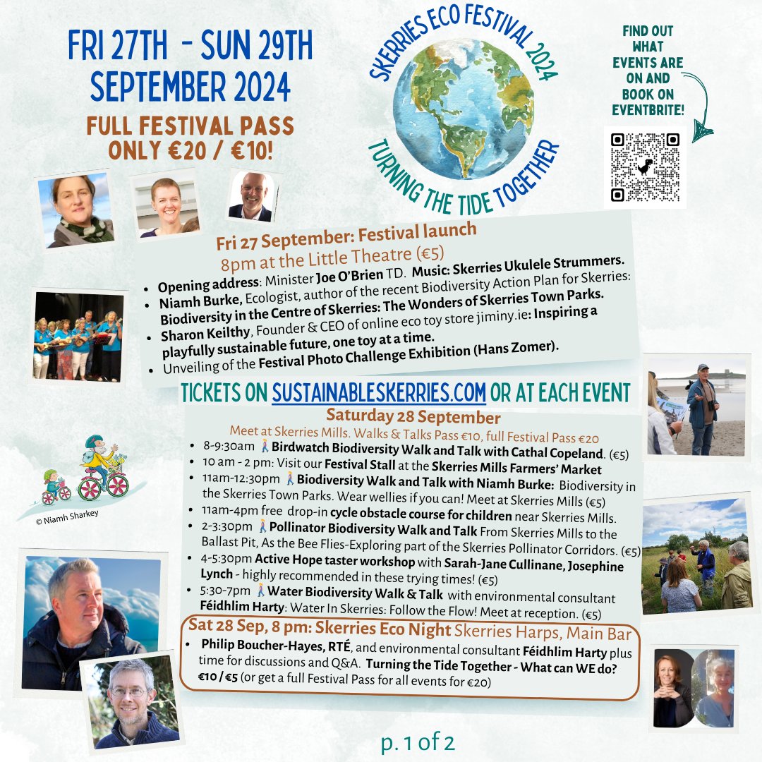 SustSkerries's tweet photo. Skerries Eco Festival next weekend! All details: https://t.co/iQaRDJfvZD 
Lots of super events: Fri  Skerries Ukulele Strummers &amp; two fantastic speakers, Sat 4 Walks &amp; Talks, bike obstacle course for kids etc at Skerries Mills &amp; an evening with RTÉ's Philip Boucher-Hayes...  1/2 https://t.co/hQx7l1PJqf