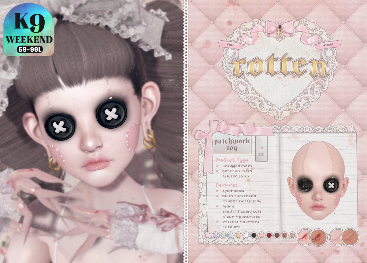 ୨୧ rotten • patchwork toy ♡
× ꒰ info ꒱ ;
➼ primfeed.com/rotten/posts/e…
× ꒰ mainstore ୨୧ k9 weekend sale ꒱ ;
➼ maps.secondlife.com/secondlife/Mer…
