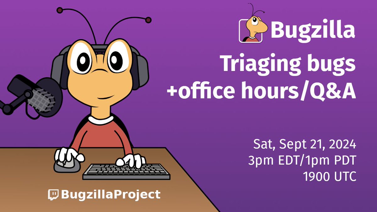 bugzilla's tweet image. #Bugzilla Live Stream starting shortly - primarily office hours, but I'm going to attempt to tackle some bug triage while we're at it.
twitch.tv/bugzillaproject