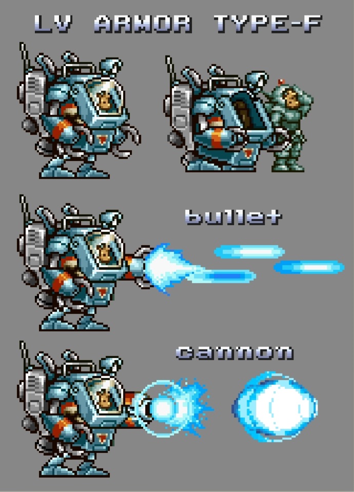 "LV armor type-F"

Una version que esperaba ver en MS7 o en MSA.

Por cierto si les gustan estas "fan units" pueden darme una que  otra idea 🤖!!

#Metalslug #MSA #MSAR #pixelart #fanart