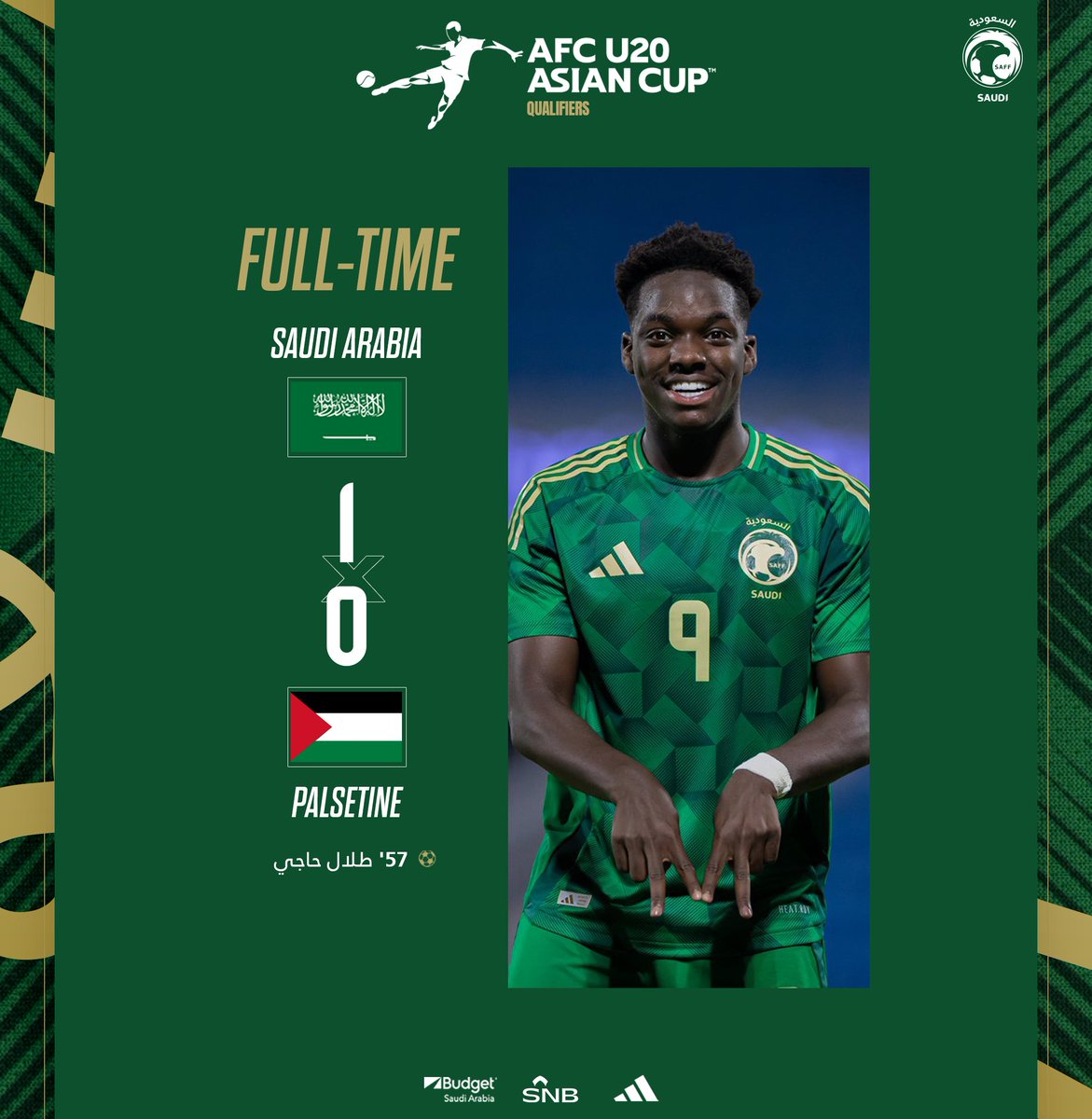 SaudiNT's tweet image. نهاية المباراة ||
أخضر 20 عام يحقق العلامة الكاملة في أولى مبارياته ضمن التصفيات المؤهلة لكأس آسيا 2025 ☑️.
#معاك_يالأخضر | #AFCU20