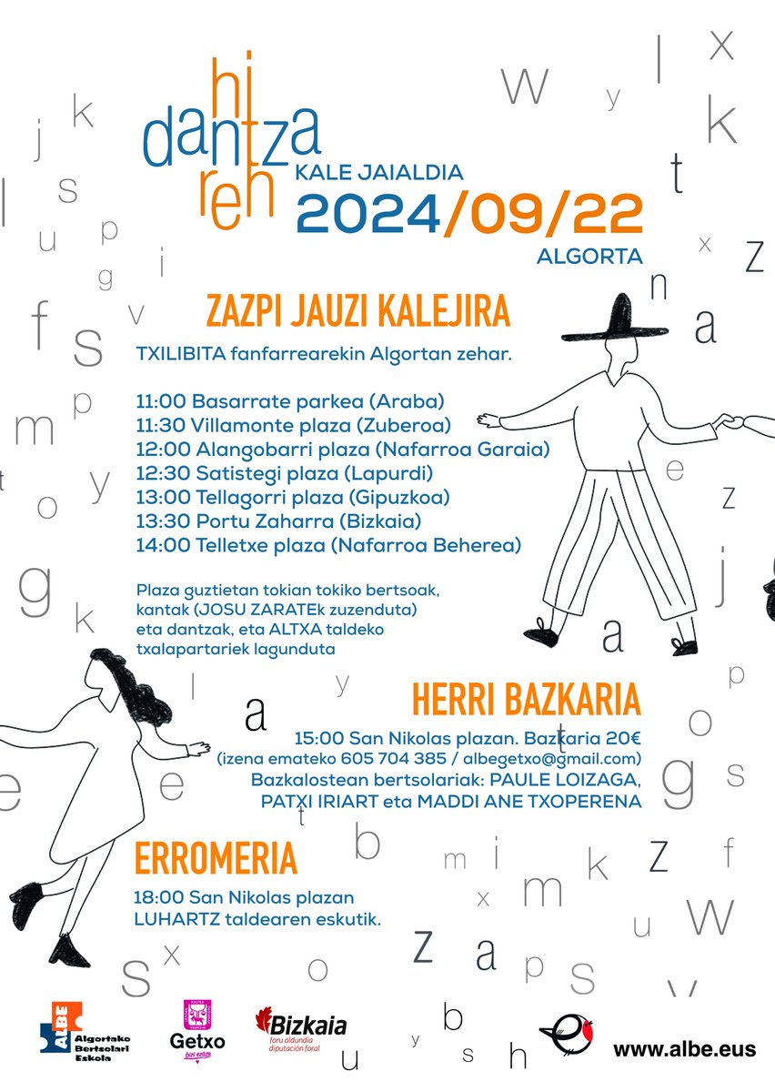 Gaur, 11:00etan, Basarrate parkean hasiko da #HitzarenDantza ko kalejira! 
Algorta bertsoz, kantuz eta dantzaz beteko dugu, Paule Loizaga, Patxi Iriart eta Maddi Ane Txoperena bertsolariekin. 
Ondoren bertso bazkaria eta erromeria. Animatu!
<a href="/BBertsozale/">Bizkaiko Bertsozale</a> <a href="/bertsolaritza/">Bertsoa</a> <a href="/HirukaEus/">Hiruka</a>
