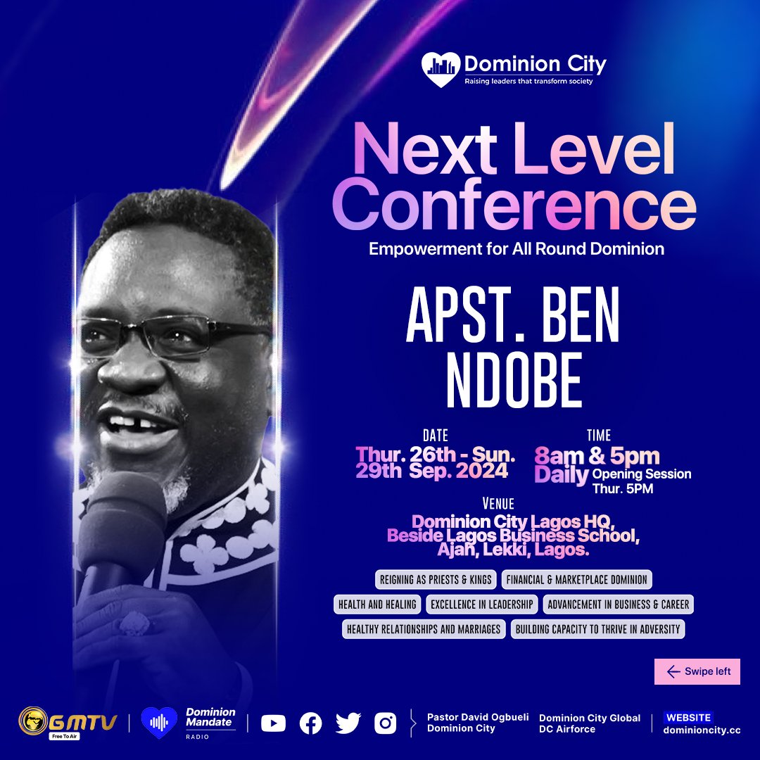 pstdavidogbueli's tweet image. Get Ready for an Empowering Experience at the Next Level Conference 2024! 

Swipe left to meet the incredible Guest Speakers who will be joining us to inspire and equip you for all-round dominion. 

#NextLevelConference #DominionCity