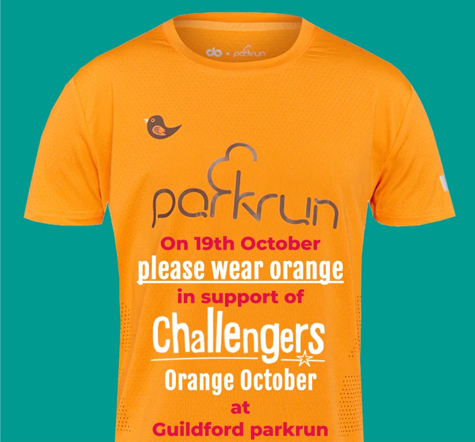 On 19th October we are turning Guildford parkrun orange in support of our friends at Challengers 🧡🧡🧡🧡

Please save the date — more details to follow. 

disability-challengers.org