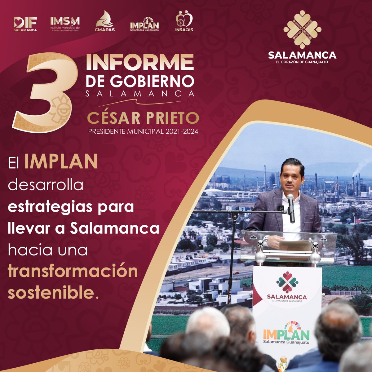ImplanSalamanca's tweet photo. 3er. Informe de Gobierno César Prieto.

#AccionesQueTransformanSalamanca
#PlanearParaTransformarSalamanca https://t.co/G3I4xr8N3C