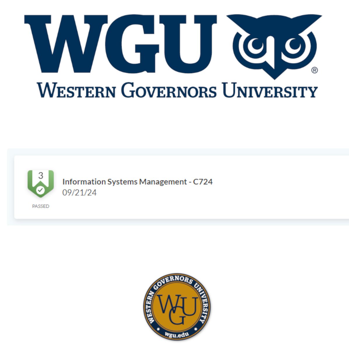 samueltlyon's tweet photo. Another WGU college course bites the dust! One left for this semester, and only eight more until graduation! #WGU #BSIT https://t.co/7gZgMsyLLk