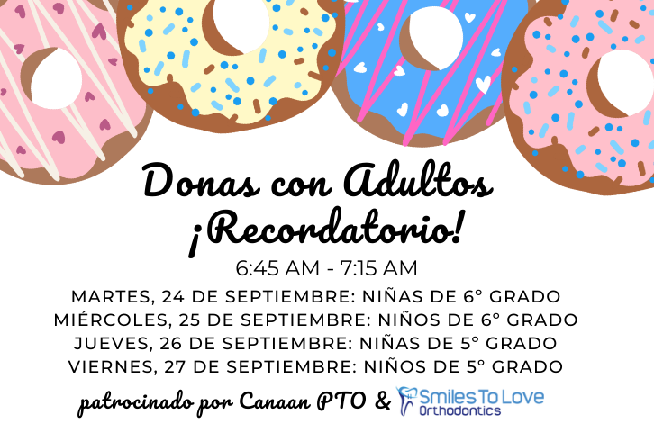 CMS  is excited to kick off our "Donuts with Grownups" events starting this Tuesday! Bring your grownup and join us for some tasty treats and quality time together. ☕🍩

Check the attached flyer for specific dates and times for each grade level. Can't wait to see you there!