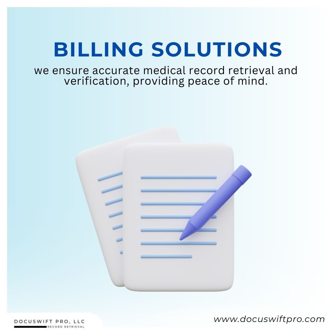 DocuswiftProLLC's tweet image. Stop stressing over medical record retrieval! With Billing Solutions, we ensure accurate verification every time – giving you peace of mind so you can focus on what matters most. 🏥💼 #MedicalBilling #AccurateVerification #PeaceOfMind