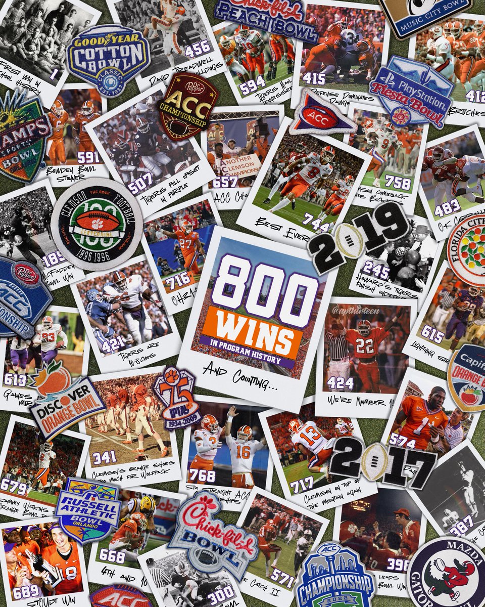 apthirteen's tweet photo. 𝟴𝟬𝟬 𝗪𝗜𝗡𝗦!

With today’s Textile Bowl victory, Clemson becomes the first ACC team and the 14th program in FBS history to reach 800 all-time wins. https://t.co/d93igFrD6J