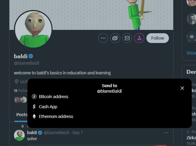 hey y'all can we report the @/blameBaldi account, its legit trying to make profit off of baldi in general which is pretty fucking stupid since they dont own baldi's basics, steals a lot of renders &amp; fanart without credit, etc. they even blocked me after i pointed out my render :/
