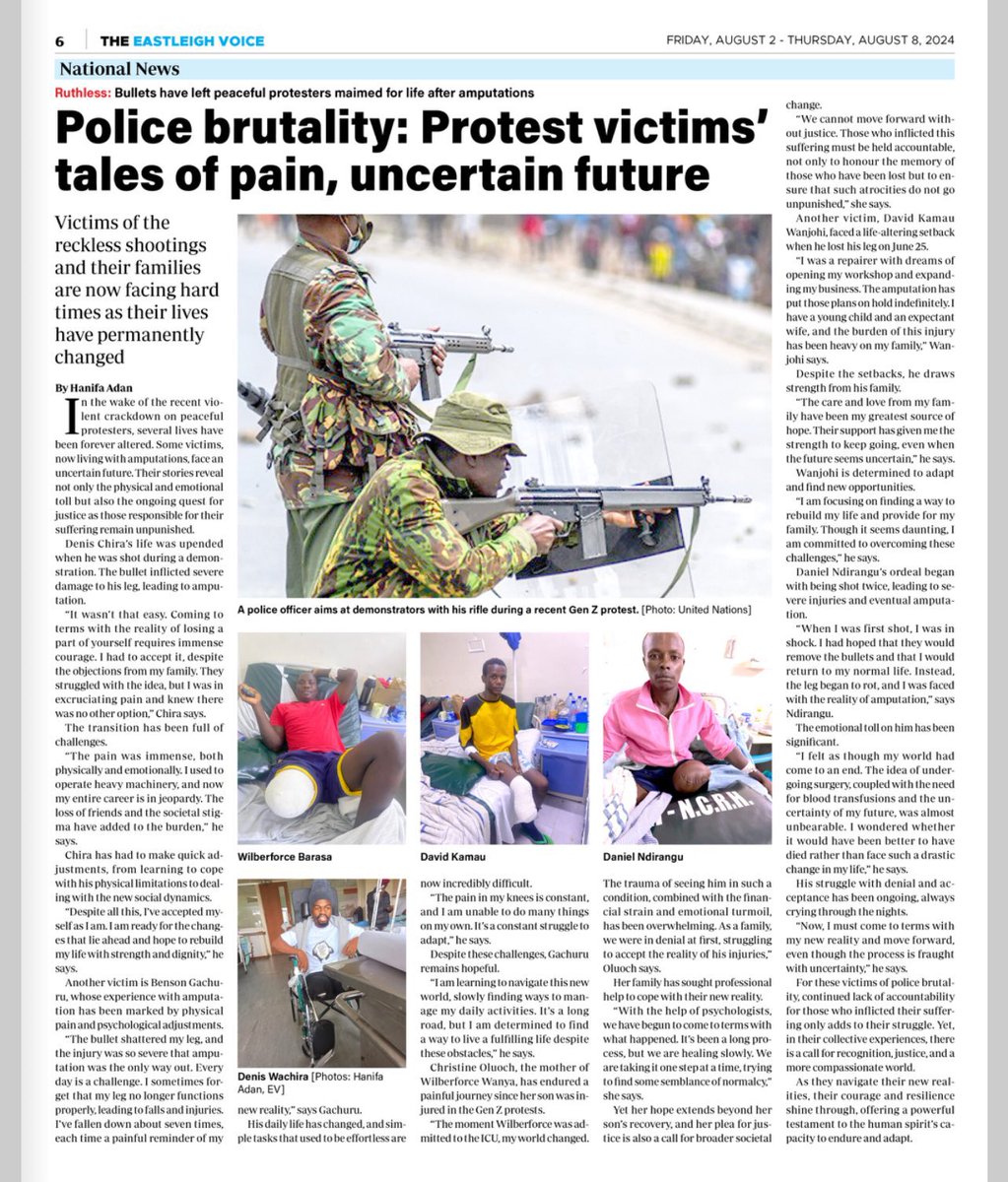 These young men now face a hard reality for themselves and uncertain future as amputees in a state led violence and brutality against its youth. The youngest amputee is a high school kid who’s 15 years old. Until when?

#BanRutoAtUNGA79 
#BanRutoAtUNGA79 
#BanRutoAtUNGA79