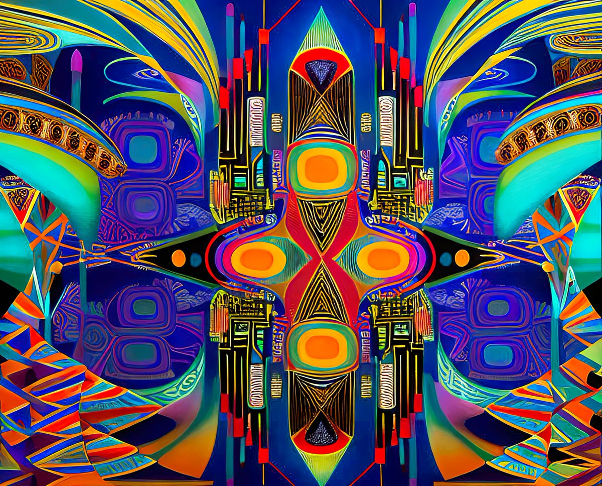 xalieri's tweet photo. ABSTRACT DESIGN BREAK, set 14, 1 of 3
#PreColonial #BreakFromPaisley #FlatArt #Psychedelia #Psychedelic #Psychedelia #SomeSquintingOK #WeirdArt #PsychologicalLandscape #ImSureItMustMeanSomething
#DarkArts #DigitalArt #AIAssistedArt #AIArt #WomboDream #StableDiffusion https://t.co/yO5sprhD21