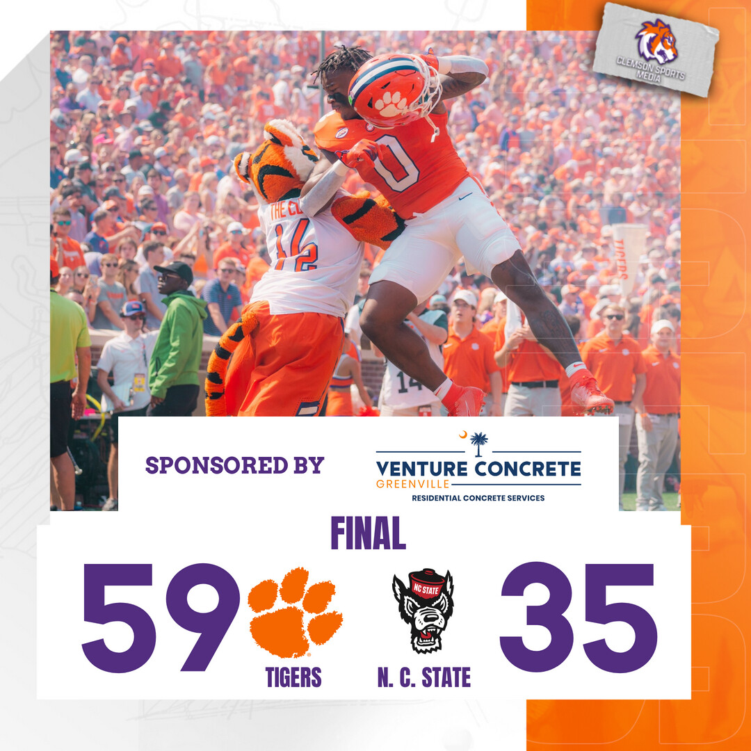 CUSportsMedia's tweet photo. FINAL from Death Valley!

🐺 NCST: 35
🐅 CLEM: 59
----
#ClemsonVsNCState #clemson #clemsonfootball #CLEMvNCST https://t.co/8wTVqUYYnk