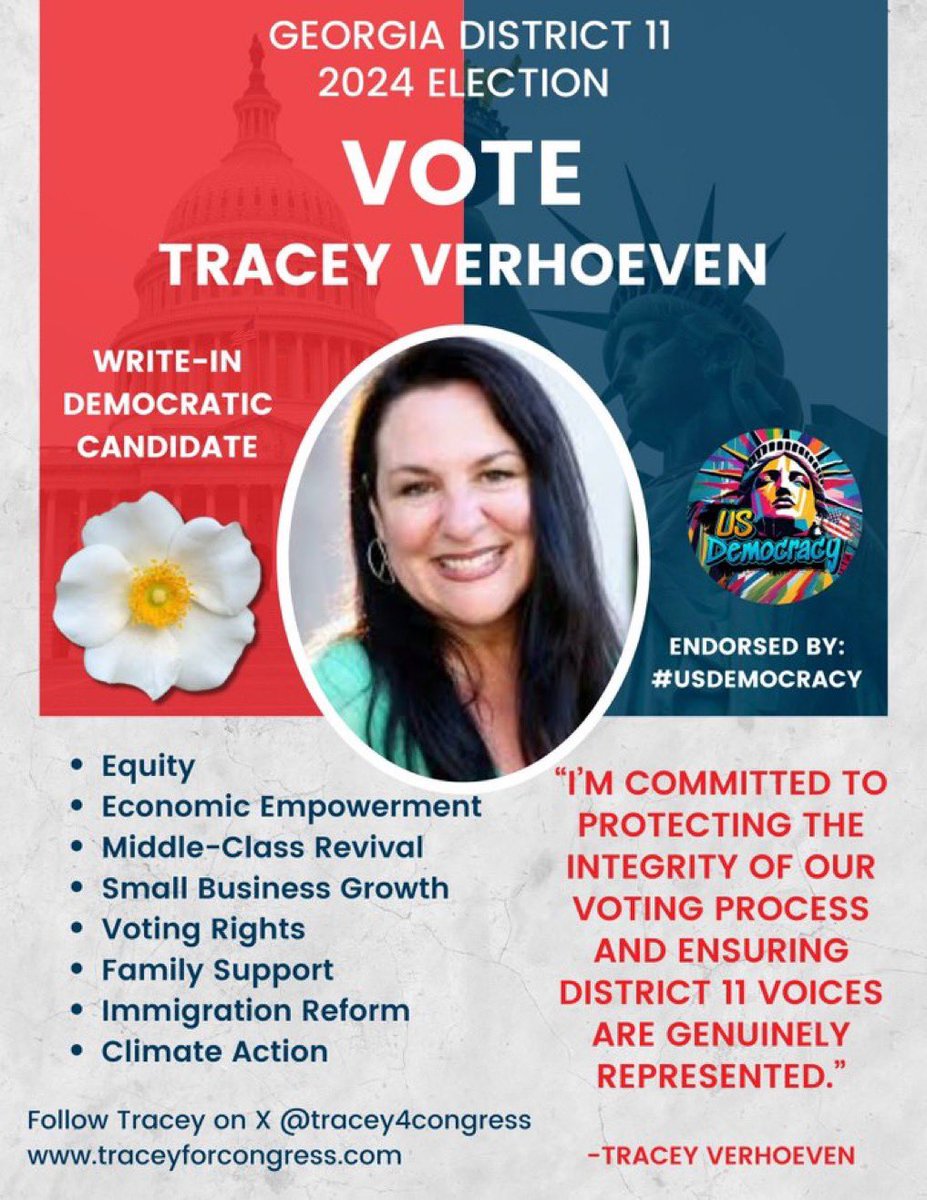 goRubenRuben's tweet image. Oralè Resister 
We need everyone’s help
Georgia House Seat 11
Write in Tracey Verhoeven 
Real Democrat Pro Choice 
#WhenWeWriteInWeWin
#WriteInTracey #SheSePuede #USDemocracy @Traceyverhoeven #Tracey4GA11