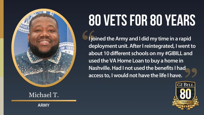 VAIndyHealth's tweet image. Michael joined the Army because he didn't care about anything but surviving. He got out &amp;amp; struggled-becoming homeless. After going to different schools on his #GIBill, he chose to go to school for music. He also took advantage of the home loan. #80Vetsfor80Years #IUsedMyGIBill