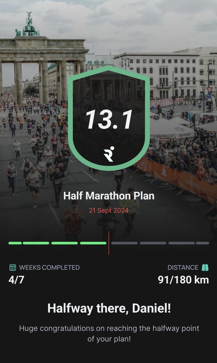 I'm half way through my training for the <a href="/OxfordHalf/">Oxford Half</a>! I'm running it for <a href="/MindCharity/">Mind</a>, an important cause as everyone (including myself) can suffer and should look after their mental health. Sponsor here: justgiving.com/page/daniel-ir…
