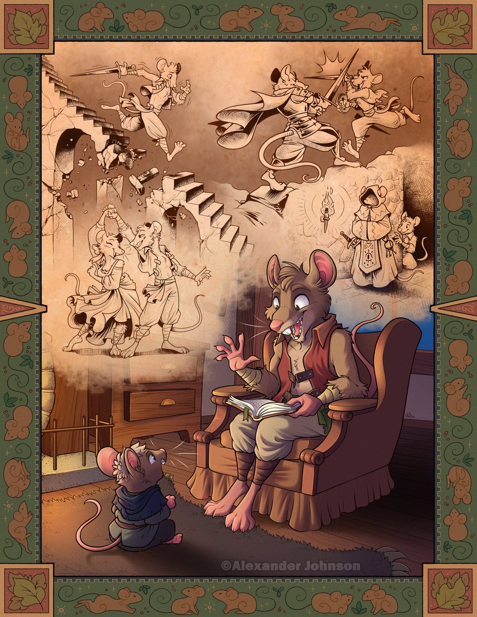 Commission for <a href="/AeresChronicles/">Aeres</a>
Ferric is relating his various adventures to his young son.
#ttrpg