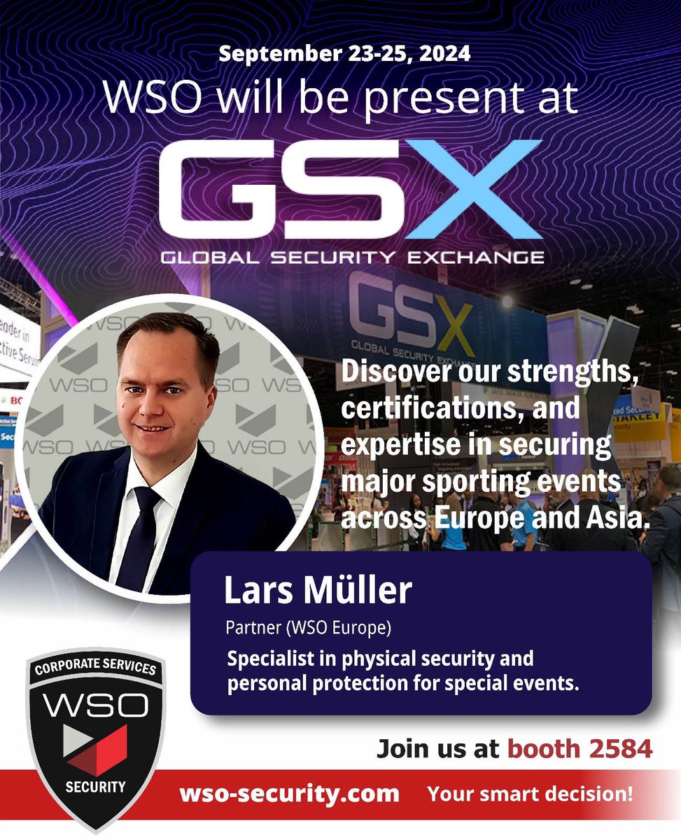 WSO_Security's tweet image. Discover our strength, certifications, and expertise in securing major sporting events across Europe and Asia
Lars Müller 
Partner (WSO Europe)
Specialist in physical security and personal protection for special events